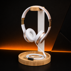 HeadLIFT Wooden Headphone Stand With Storage Base - White