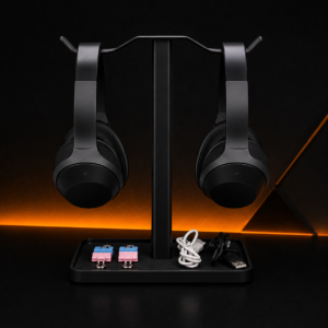 HeadLift Dual Metal Desktop Headphone Stand with Storage Base