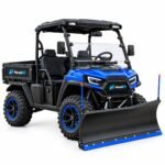 Headlift Utility Terrain Vehicle (UTV) Side-by-Side with Front Snow Plow Blade and Rear Cargo Bed - Blue & Black